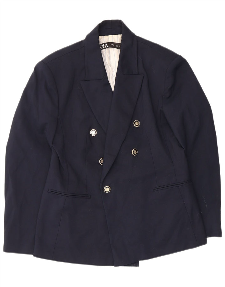 Zara Dame Dobbeltradet Blazer Jacket UK 18 XL Navy Blue