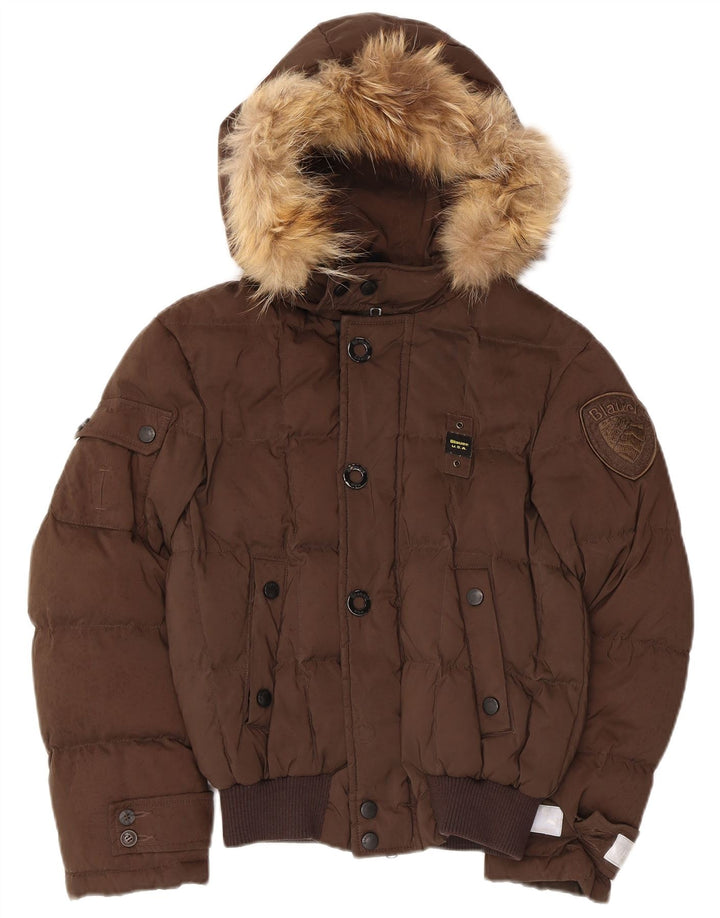Blauer hættejakke til drenge 9-10 år brun polyester