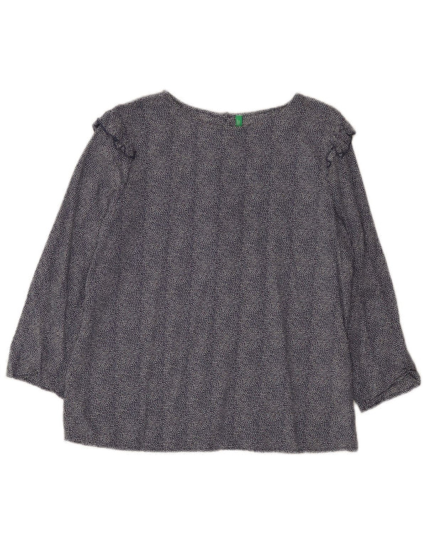 Benetton Dame 3/4 ærmet bluse Top UK 14 Medium Navy Blue Spotted Modal