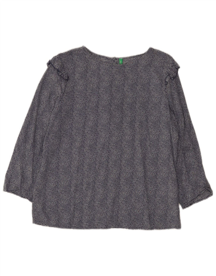 Benetton Dame 3/4 ærmet bluse Top UK 14 Medium Navy Blue Spotted Modal