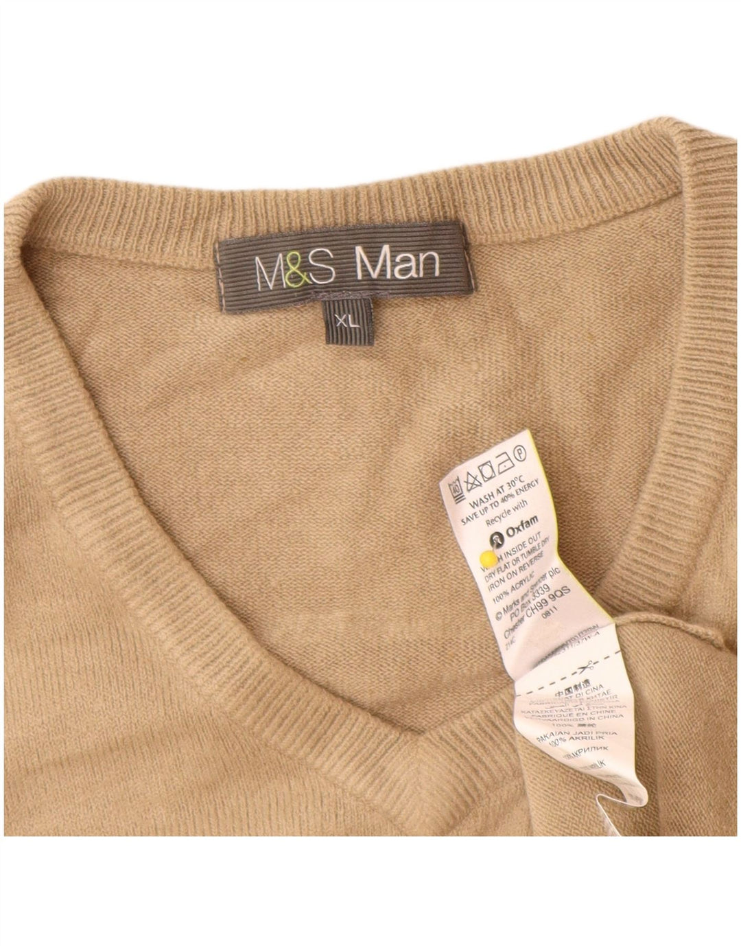 Marks & Spencer Herre V-hals sweater XL Beige Akryl