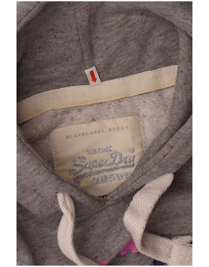 SUPERDRY grafisk hættetrøje til kvinder UK 14 mellemgrå flækket polyester