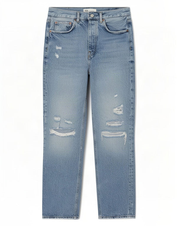 Zara Womens Distressed Tapered Jeans EU 38 Small W28 L26 Blue