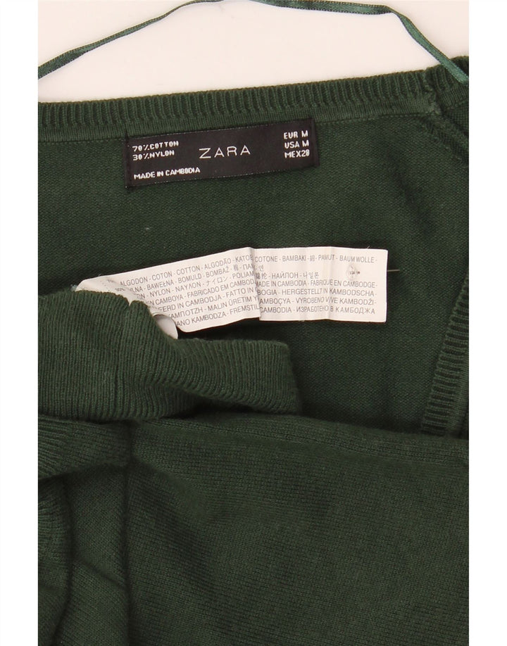 Zara Dame Cardigan Sweater UK 12 Medium Green Bomuld