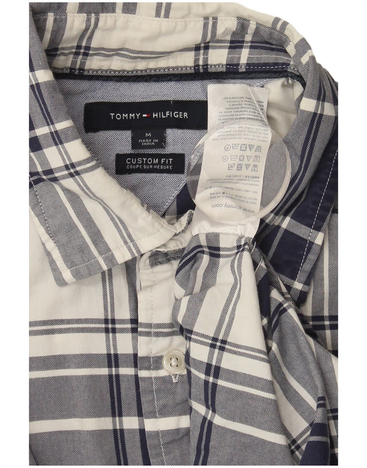 TOMMY HILFIGER Mens Custom Fit Short Sleeve Shirt Medium Navy Blue Plaid