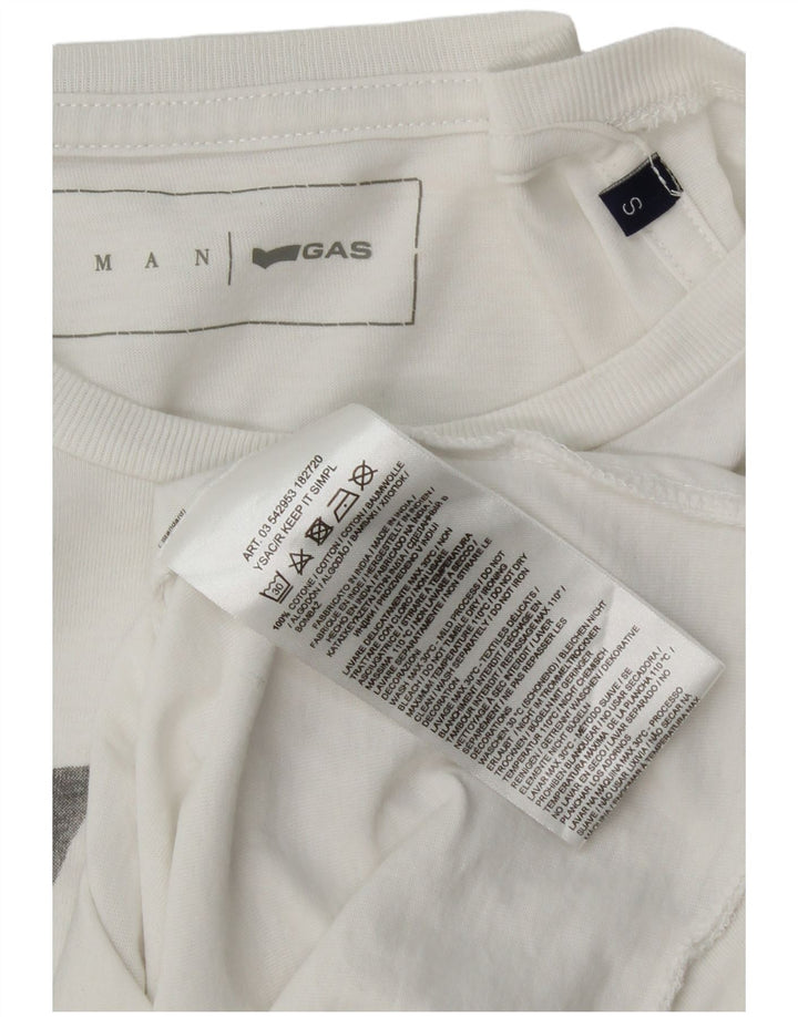 Gas Herre grafisk T-shirt top lille hvid bomuld