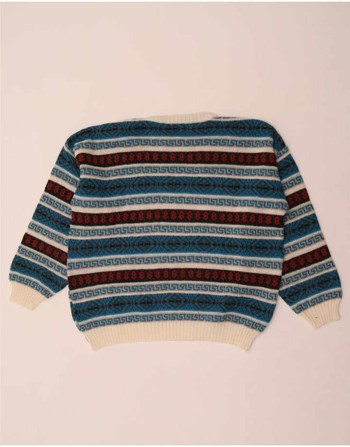 Vintage herre rund hals sweater XL flerfarvet geometrisk