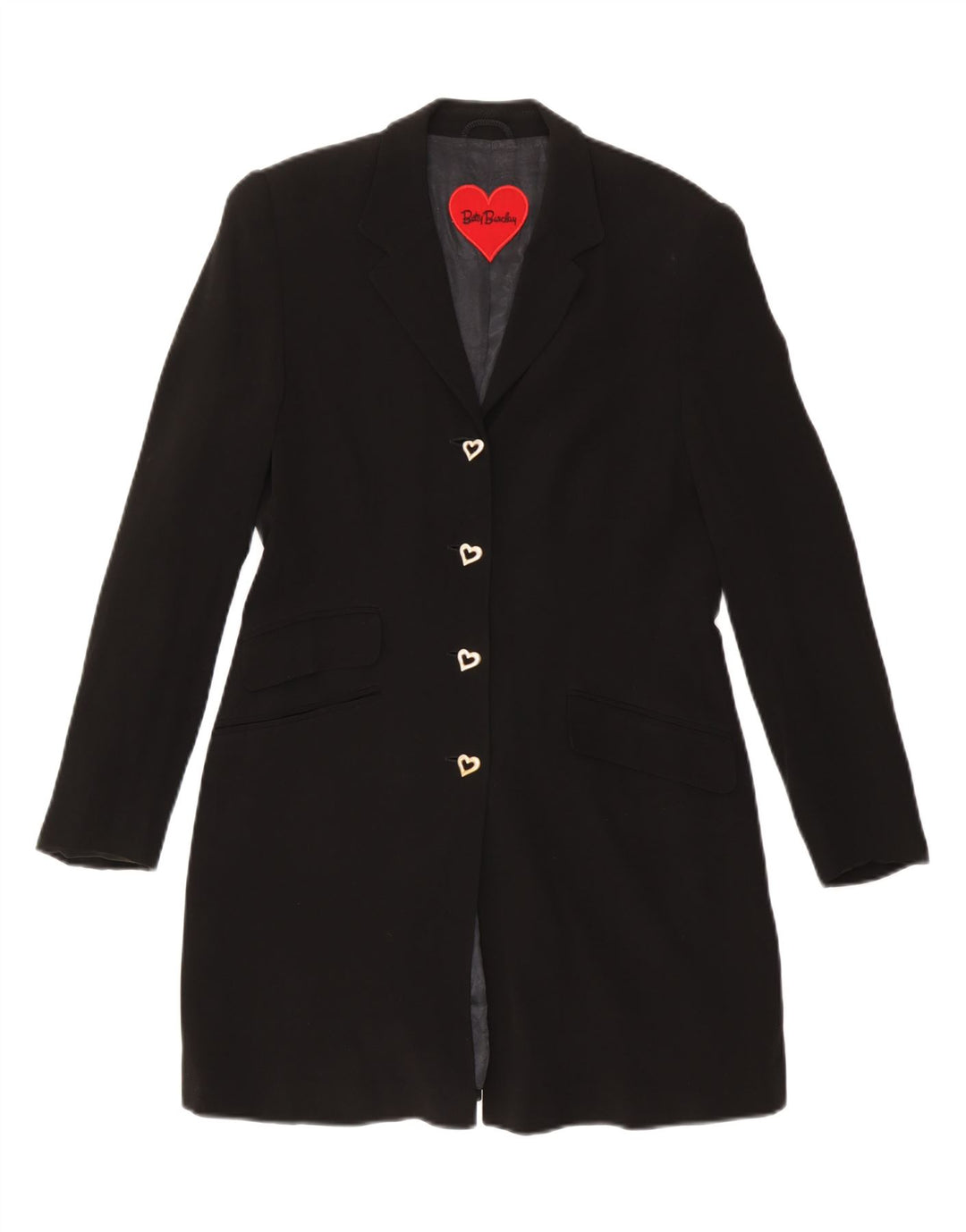 Betty Barclay Dame 4 Knapper Longline Blazer Jacket UK 12 Medium Sort