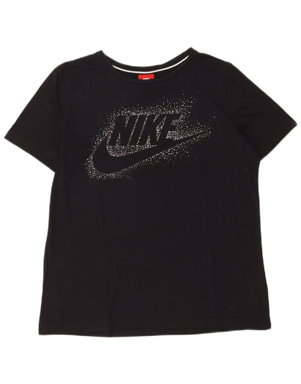 Nike Grafisk T-Shirt Top UK 14 Medium Sort Polyester