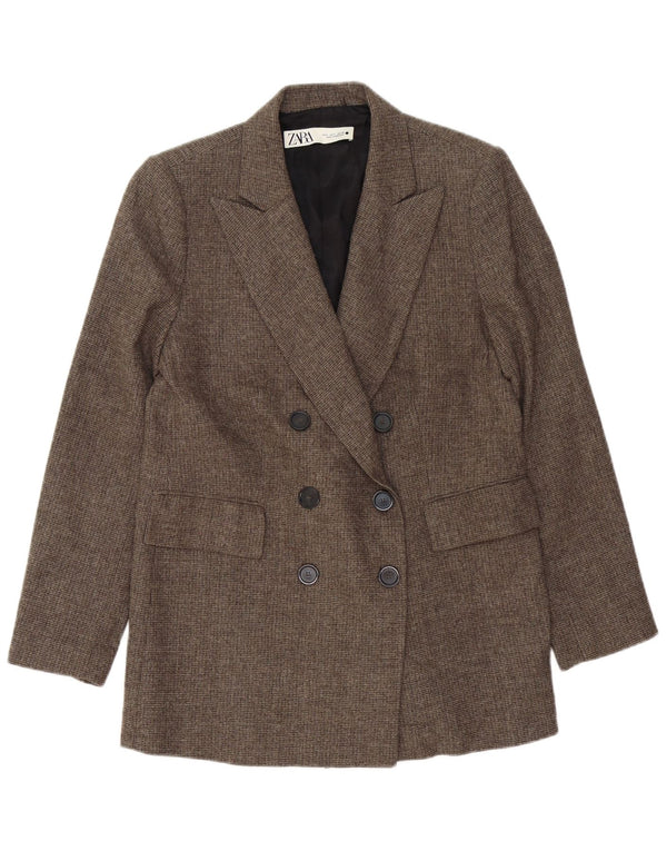 Zara Dame Dobbeltradet Blazer Jacket UK 16 Large Brown Houndstooth