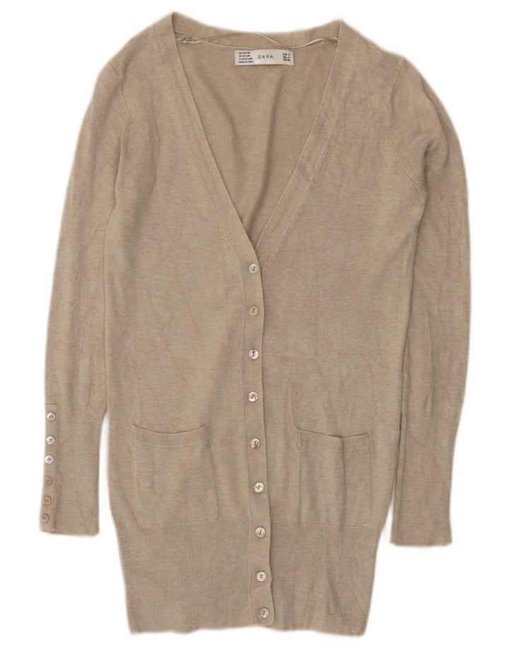 Zara Dame Cardigan Sweater UK 8 Small Beige Rayon