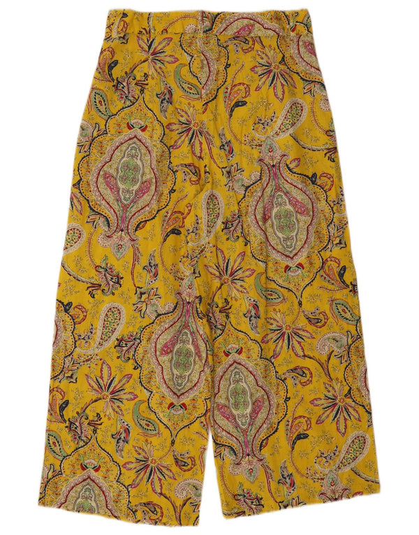 Desigual Womens Cropped Trousers EU 38 Medium W28 L24 Yellow Paisley