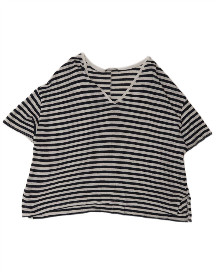 Zara Dame Oversized T-Shirt Top UK 14 Medium Sort Nålestribe