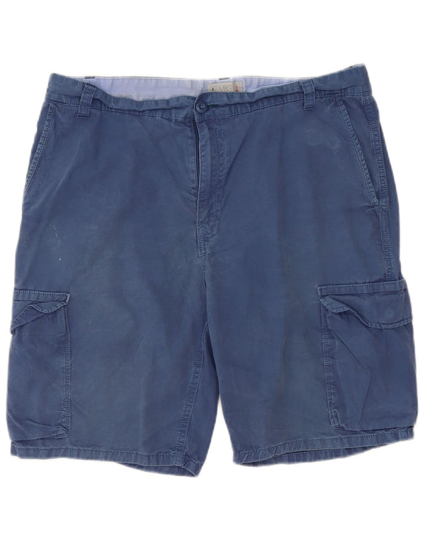Marks & Spencer Herre Regular Cargo Shorts W36 Large Blue Cotton
