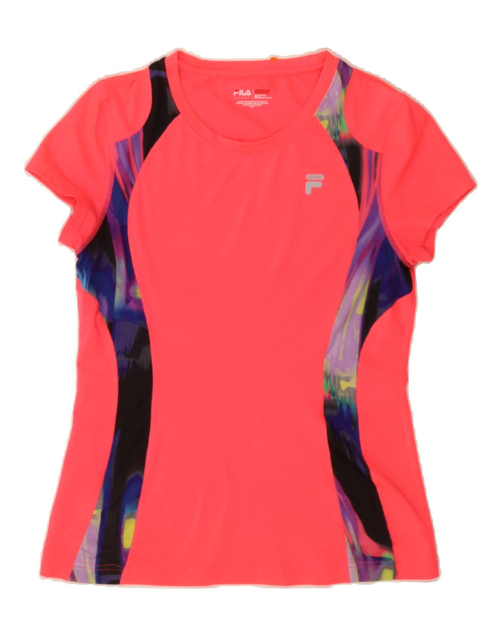 FILA Womens T-Shirt Top UK 12 Medium Pink Colourblock Polyester Vintage Fila and Second-Hand Fila from Messina Hembry 