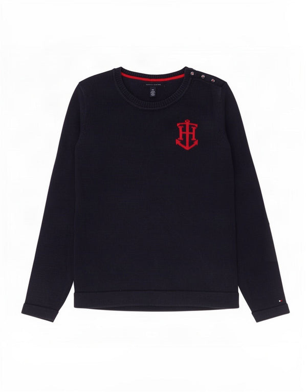 Tommy Hilfiger Dame Boat Neck Jumper Sweater UK 10 Small Navy Blue Bomuld