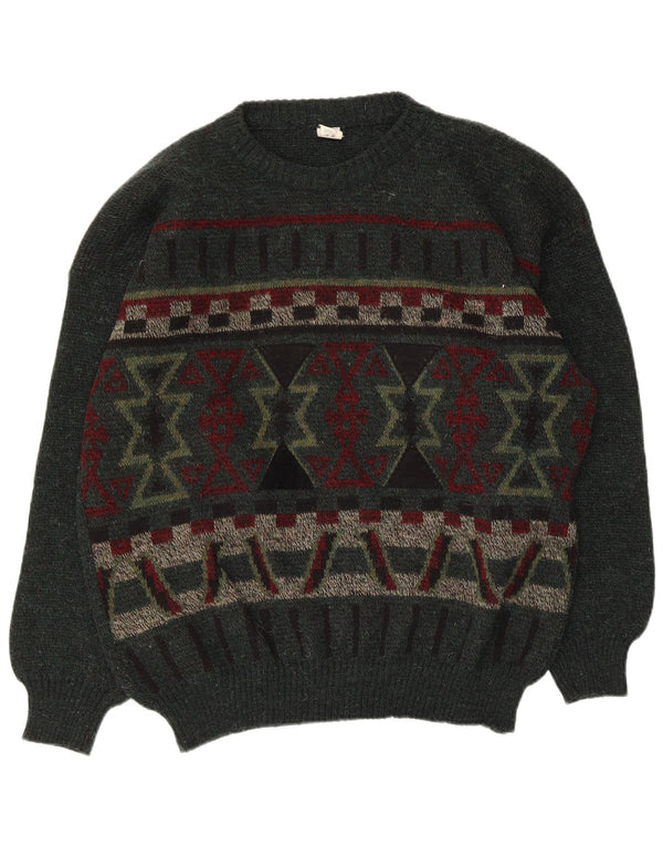 Vintage herre rund hals sweater stor grøn geometrisk akryl