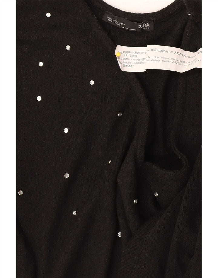 Zara Dame Top Langærmet UK 14 Medium Sort Plettet Polyester