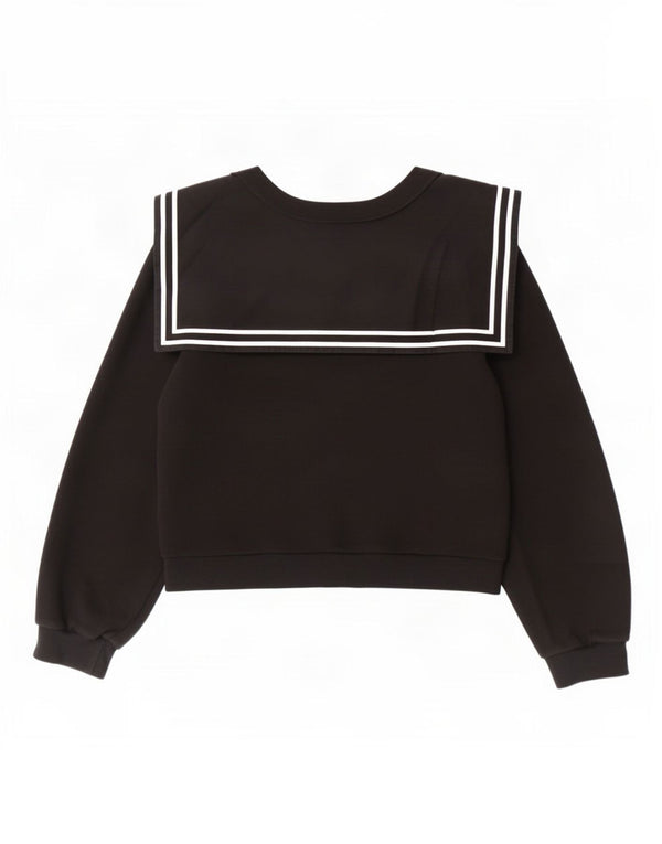 Zara Womens Crop Sweatshirt Jumper UK 12 Medium Black Striped Cotton