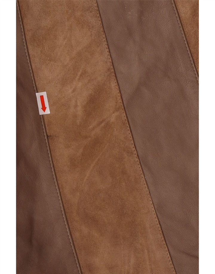 Norma Dame Loose Fit Læderfrakke UK 14 Medium Brun Stribet Klassisk