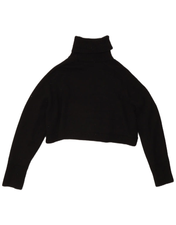 Zara Dame Crop Roll Neck Jumper Sweater UK 14 Medium Black Viscose