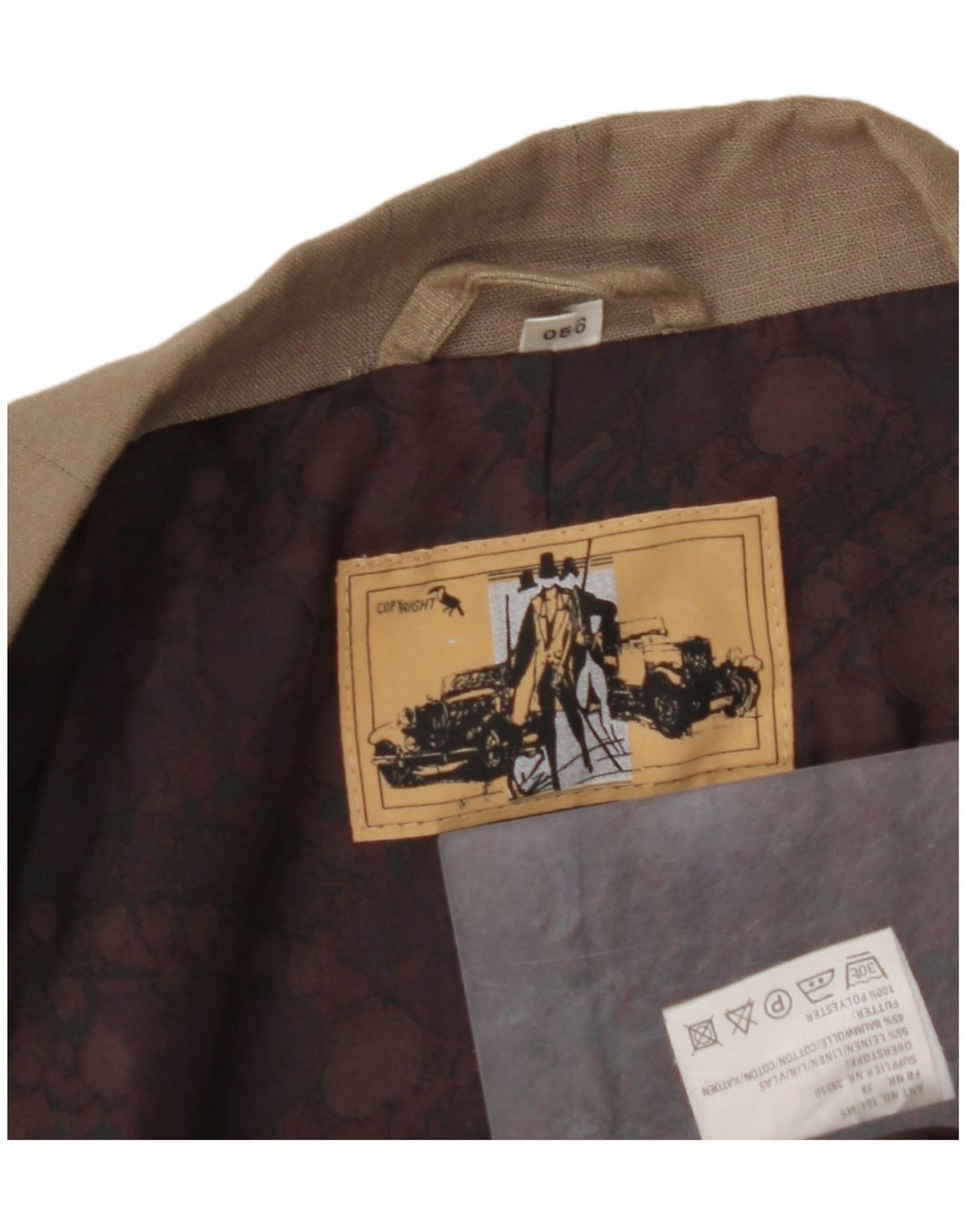 VINTAGE Dobbeltradet blazerjakke til mænd EU 56 3XL brun hør