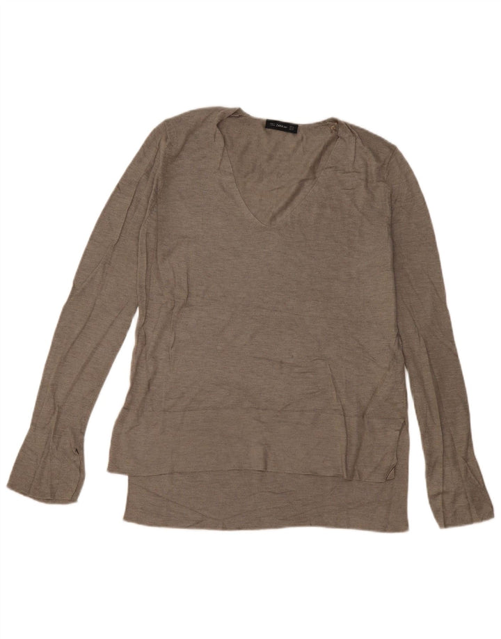 Zara Dame Oversized Top Langærmet UK 6 XS Grå Viscose