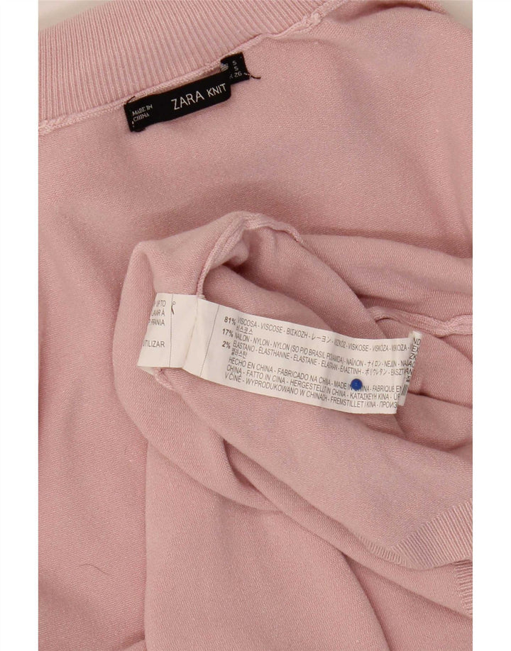 Zara Dame Roll Neck Jumper Sweater UK 10 Small Pink Viscose