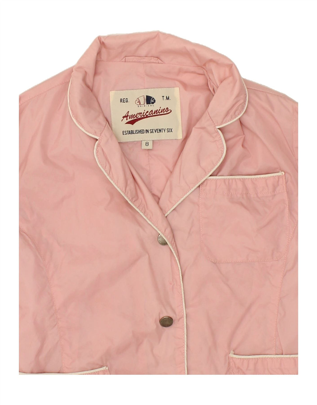 AMERICANINO Girls 3 Button Blazer Jacket 7-8 Years Pink Nylon Vintage Americanino and Second-Hand Americanino from Messina Hembry 