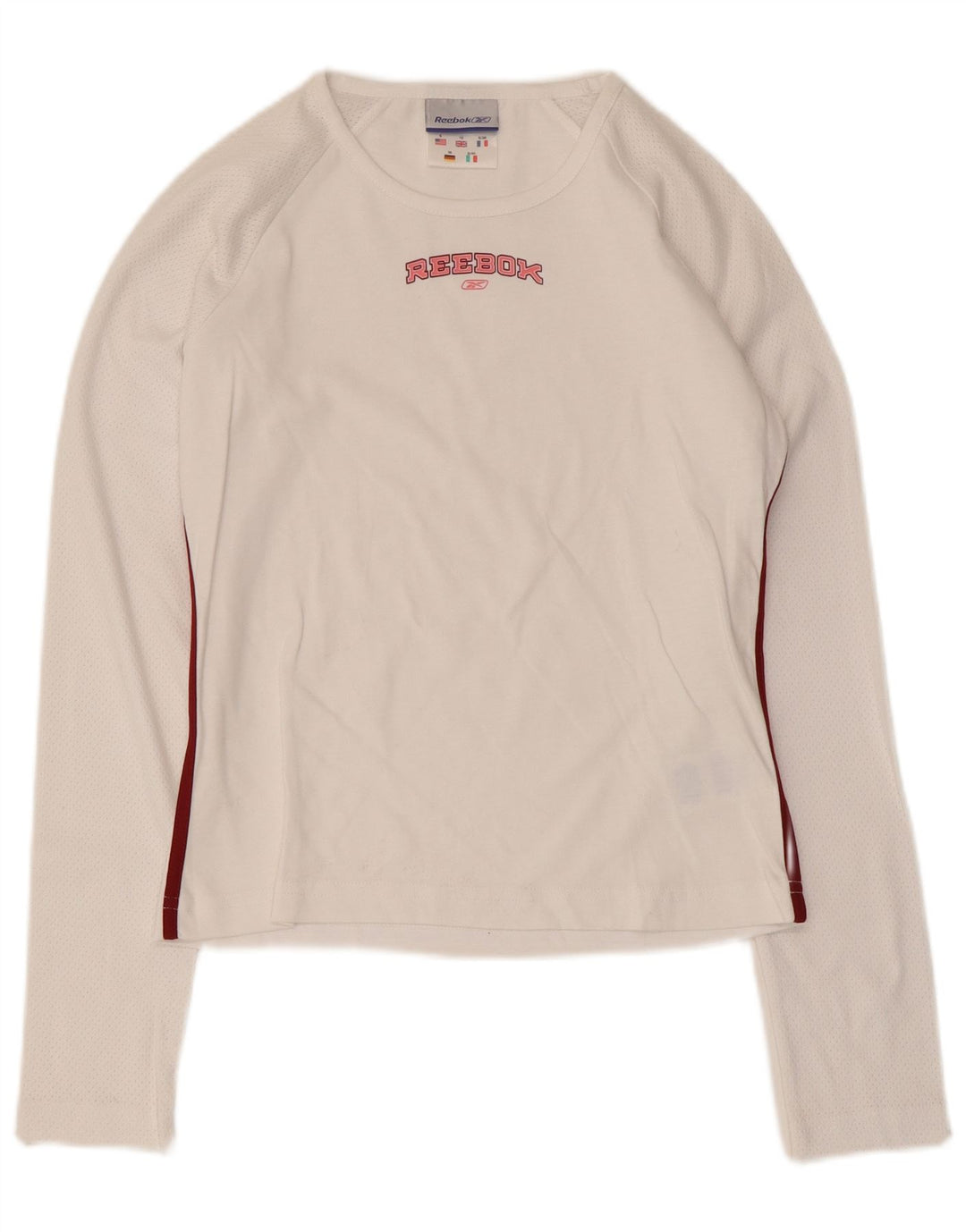 Reebok Dame Grafisk Top Langærmet UK 10 Small White Bomuld
