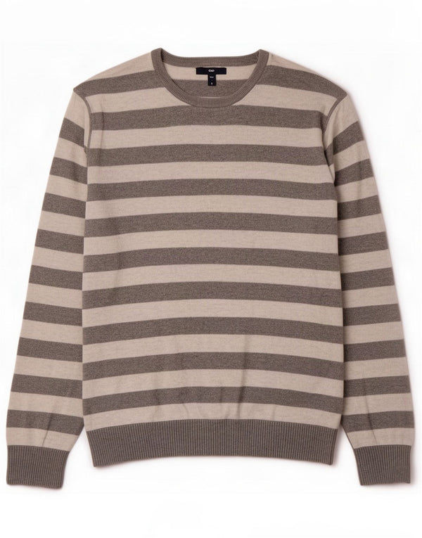 Gap Herre sweater med rund hals, stor grå stribet bomuld
