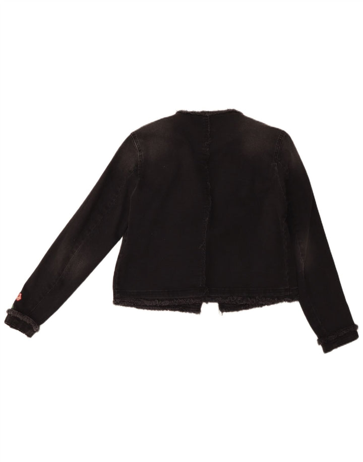 Benetton Womens Open Denim Jacket IT 44 Medium Black Cotton
