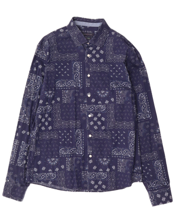 TOMMY HILFIGER Stretch-skjorte til mænd str. 16 16 1/2 Large Navyblå Paisley