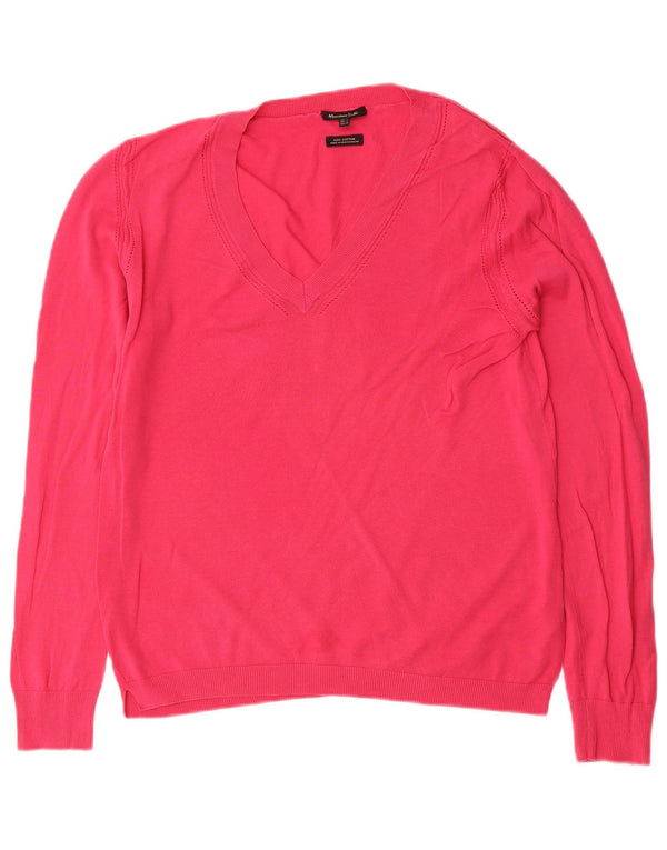 Massimo Dutti Dame V-hals Jumper Sweater UK 14 Stor Pink Bomuld