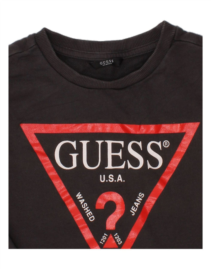 GUESS Boys Graphic Sweatshirt Jumper 7-8 Years Grey Cotton Vintage Guess and Second-Hand Guess from Messina Hembry 