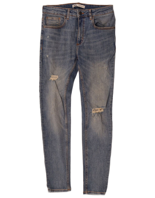 Zara Herre Distressed Skinny Jeans EU 40 Medium W31 L29 Blå Bomuld