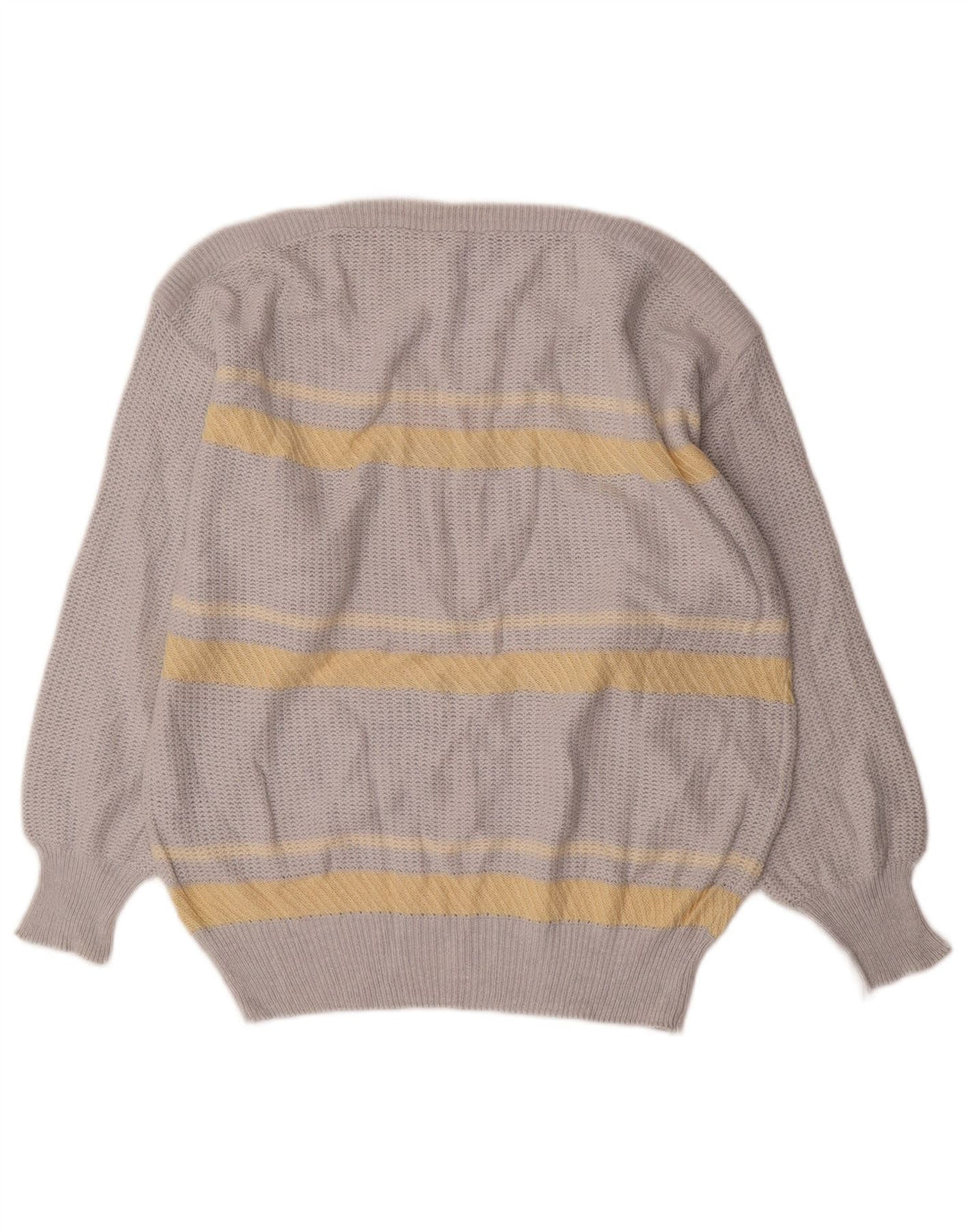 Vintage Herre Boat Neck Jumper Sweater Medium Grå Stribet Bomuld