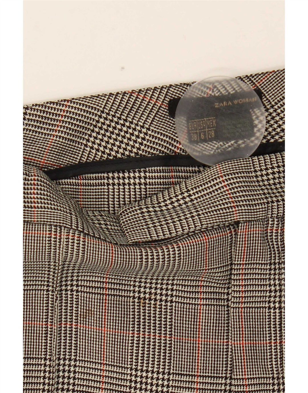 Zara Dame Bootcut Suit Bukser EU 38 Small W28 L32 Grå Houndstooth Uld