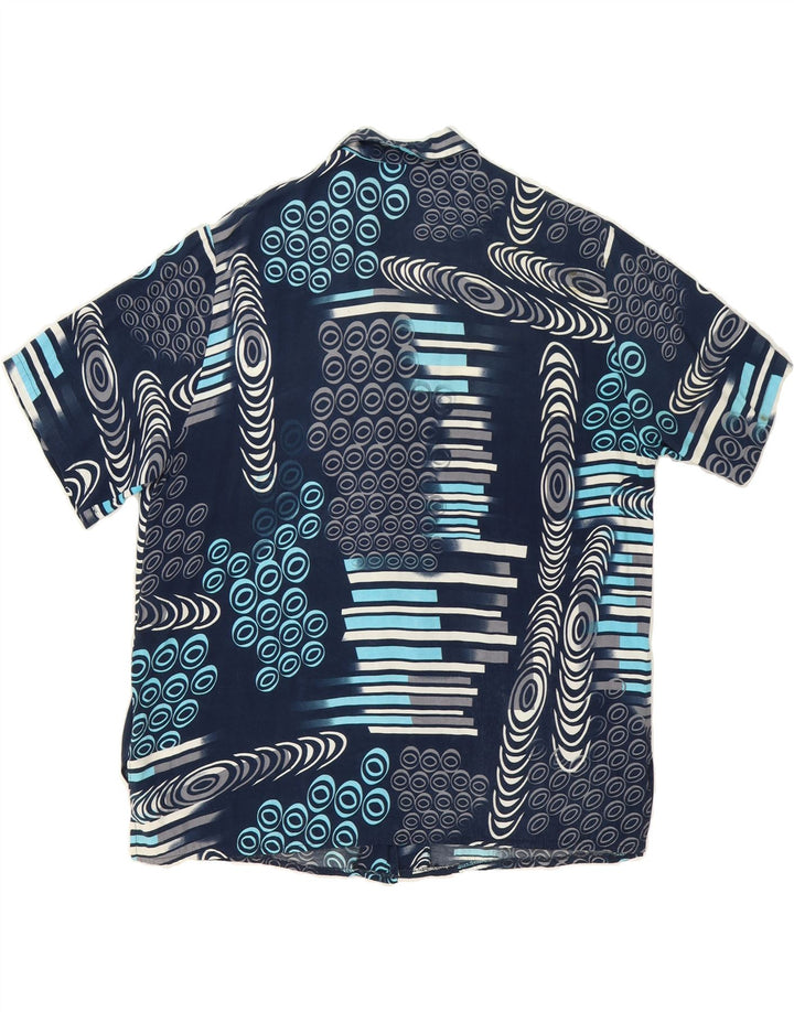 VINTAGE Mens Abstract Pattern Short Sleeve Shirt Medium Navy Blue Viscose Vintage Vintage and Second-Hand Vintage from Messina Hembry 