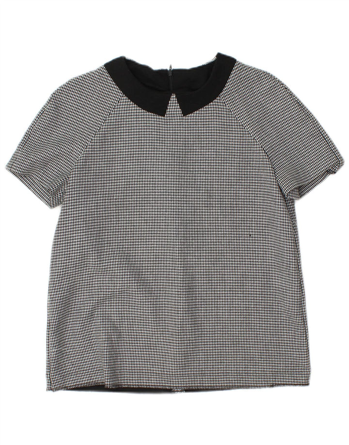 Zara Kortærmet skjortebluse til kvinder UK 12 Medium Grey Houndstooth