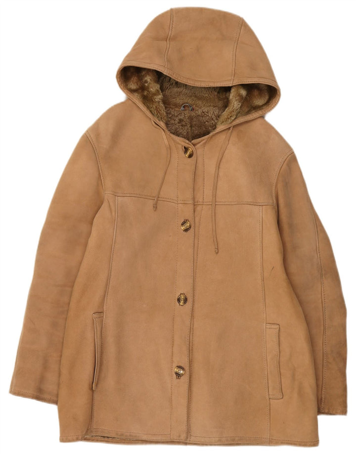 Vintage Dame Hætte Shearling Jacket UK 12 Medium Beige