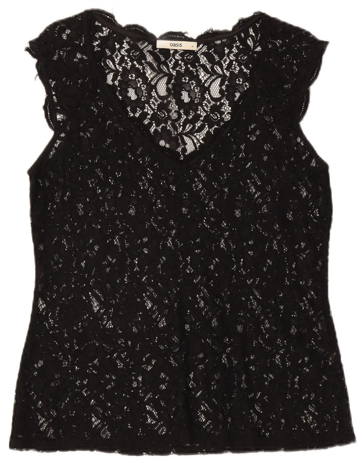 Oasis Dame See Through Blouse Top UK 12 Medium Black Floral