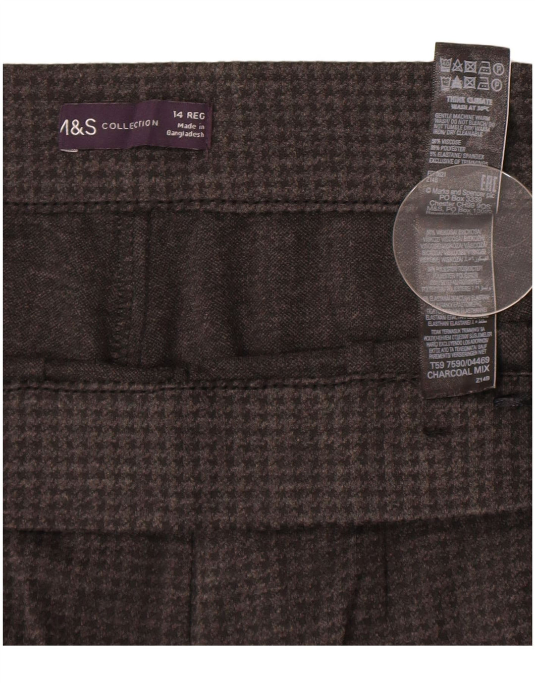 Marks & Spencer Damebukser UK 14 Large W32 L28 Grå Houndstooth