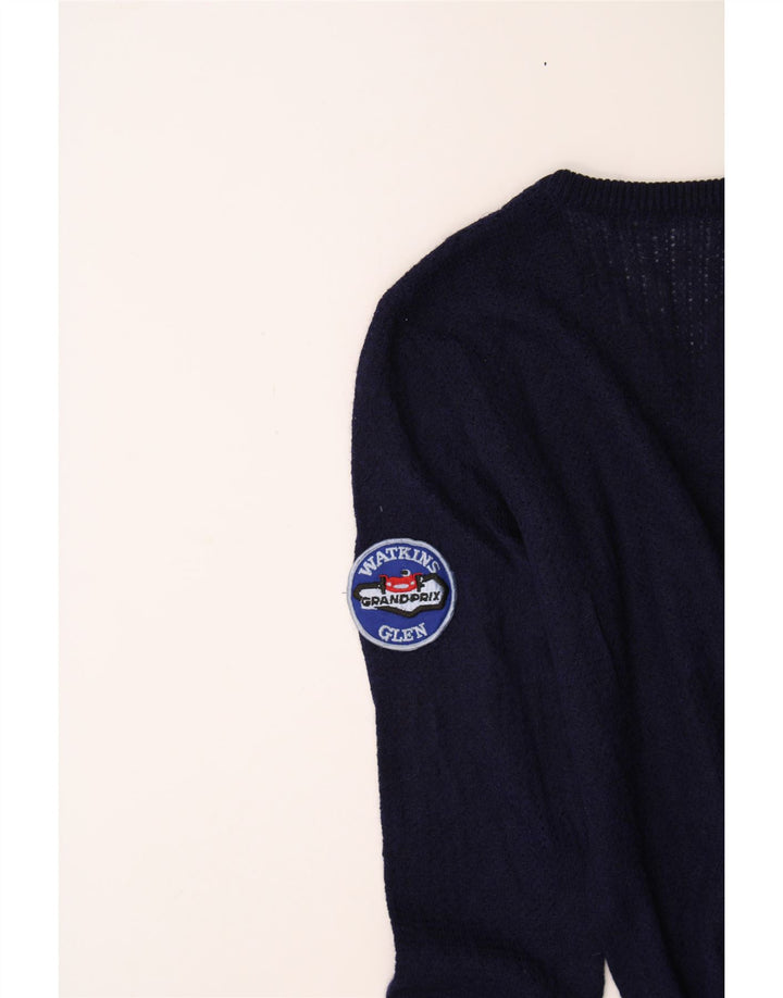 VINTAGE Mens V-Neck Jumper Sweater Medium Navy Blue Vintage Vintage and Second-Hand Vintage from Messina Hembry 