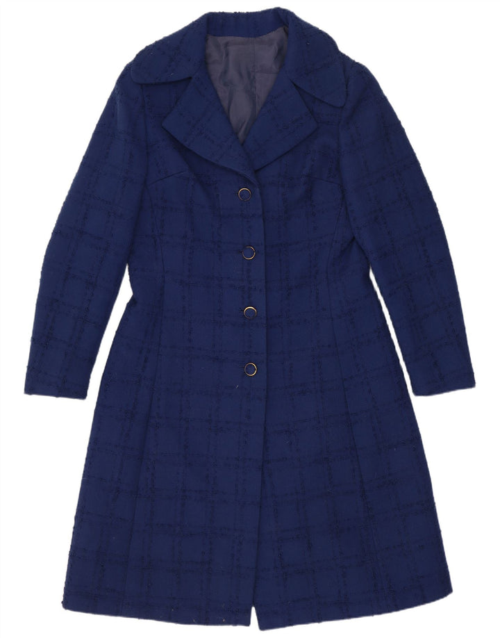 Vintage overfrakke til kvinder UK 10 Small Navy Blue Check