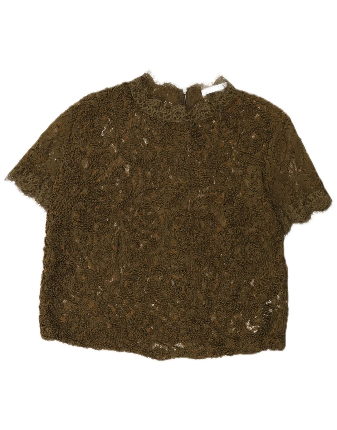 Zara Dame Trafaluc Crop Bluse Top UK 16 Stor Khaki Polyester