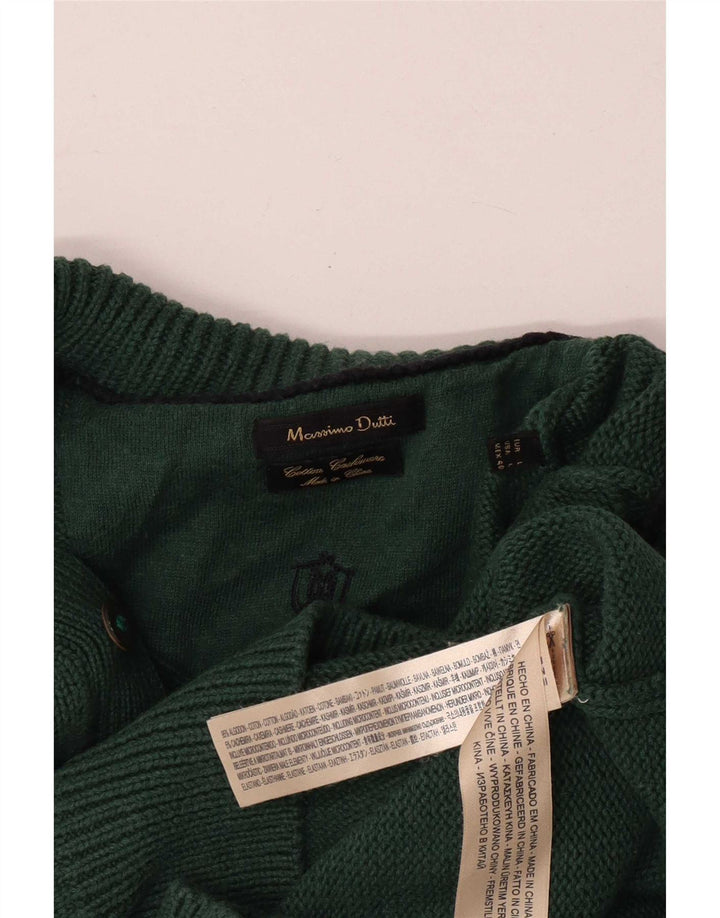 Massimo Dutti Herre Button Neck Jumper Sweater Stor Grøn Bomuld