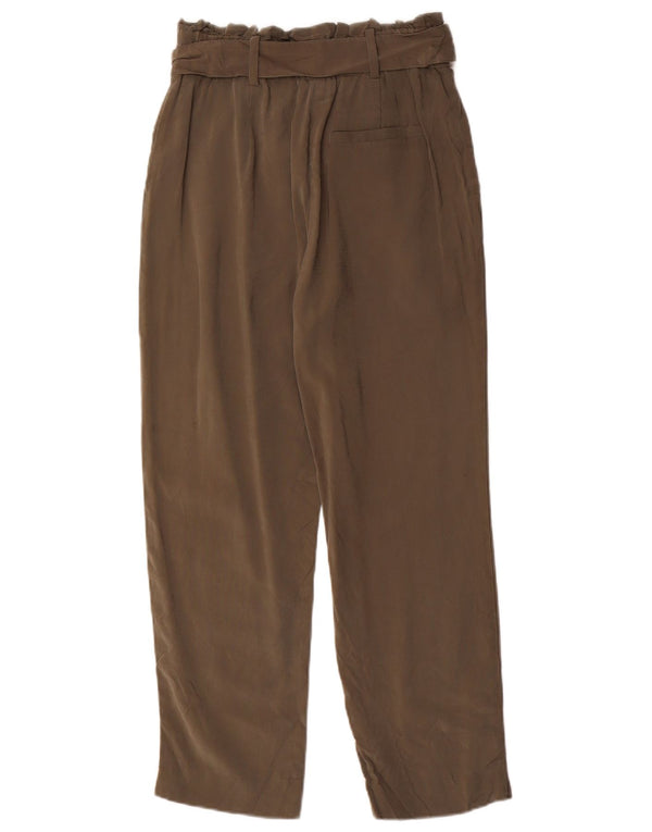 Zara Womens High Waist Pegged Cropped Trousers XS W24 L25 Khaki Viscose