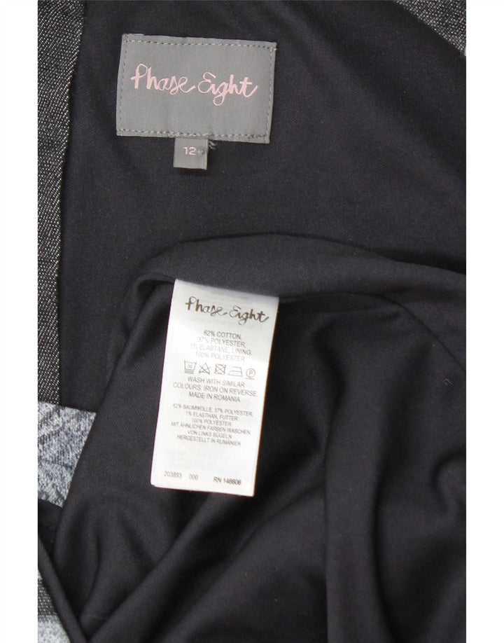 FASE otte Kvinders ærmeløs skedekjole UK 12 Mellemgrå blomsterbomuld