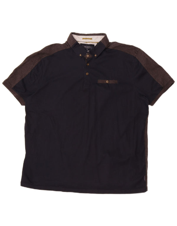 Ted Baker Polo Shirt til mænd Størrelse 7 3XL Navy Blue Colourblock Bomuld